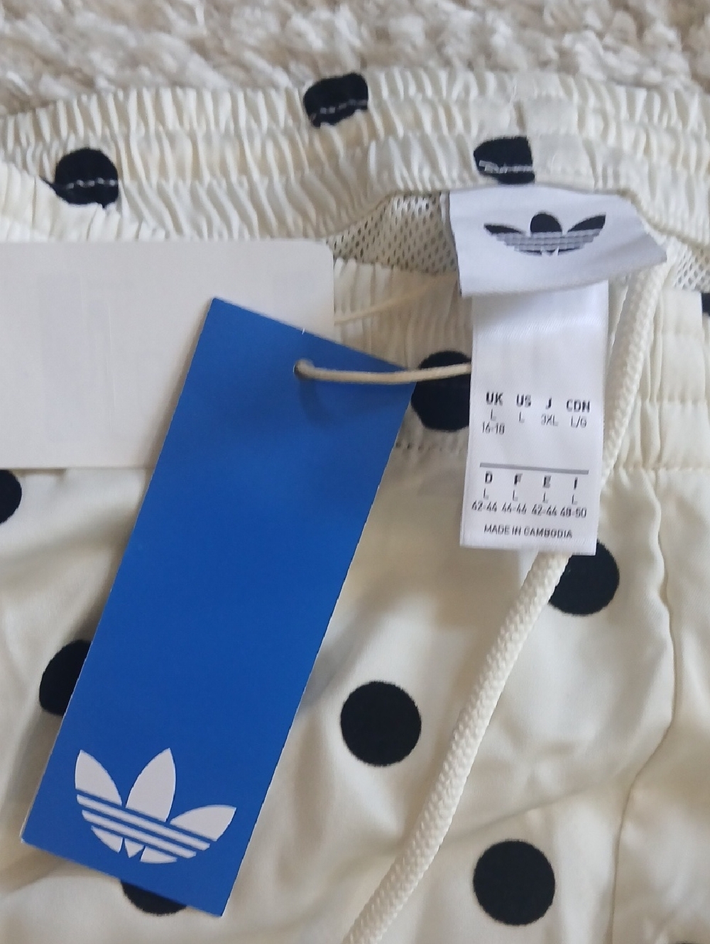 adidas White Polka Dot Athletic Shorts with Black Stripes - Picture 3 of 6